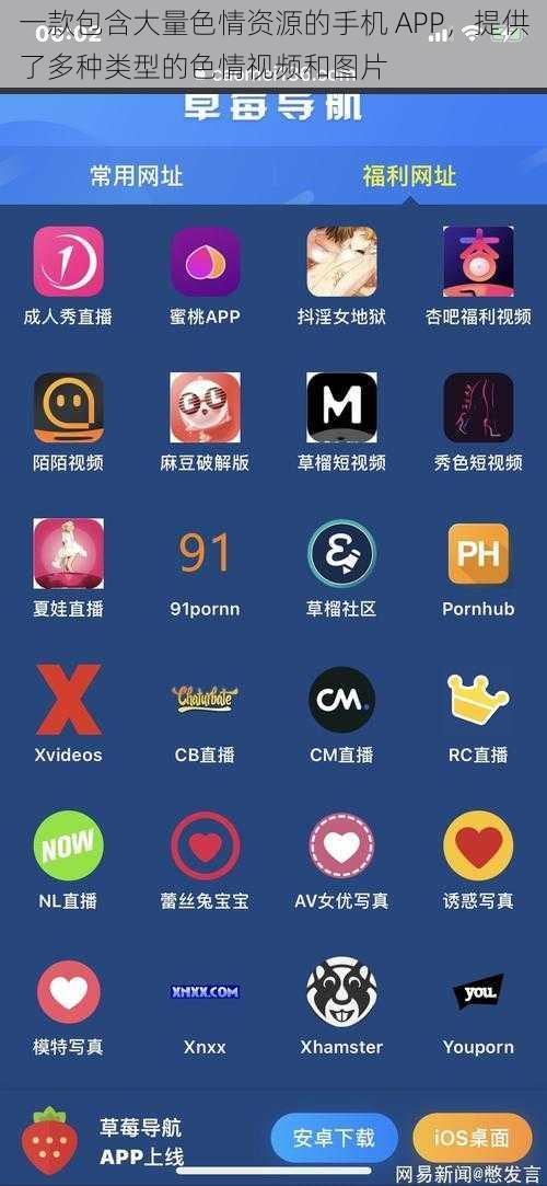 一款包含大量色情资源的手机 APP，提供了多种类型的色情视频和图片