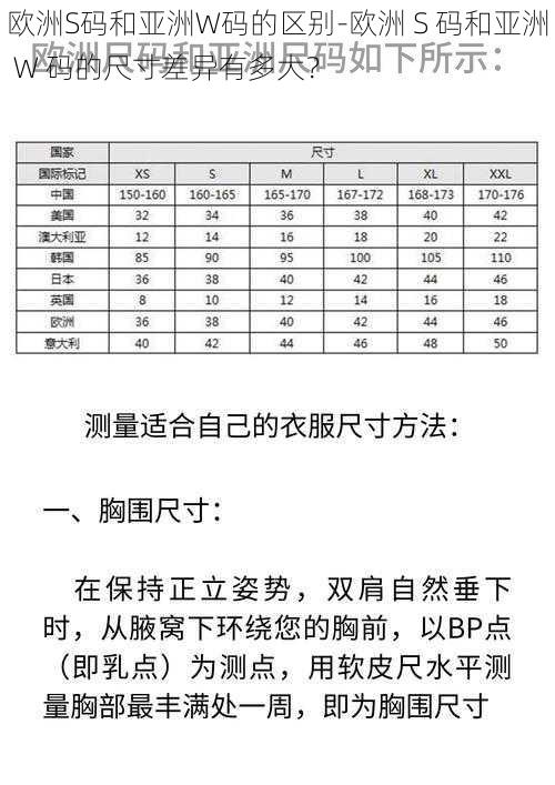 欧洲S码和亚洲W码的区别-欧洲 S 码和亚洲 W 码的尺寸差异有多大？