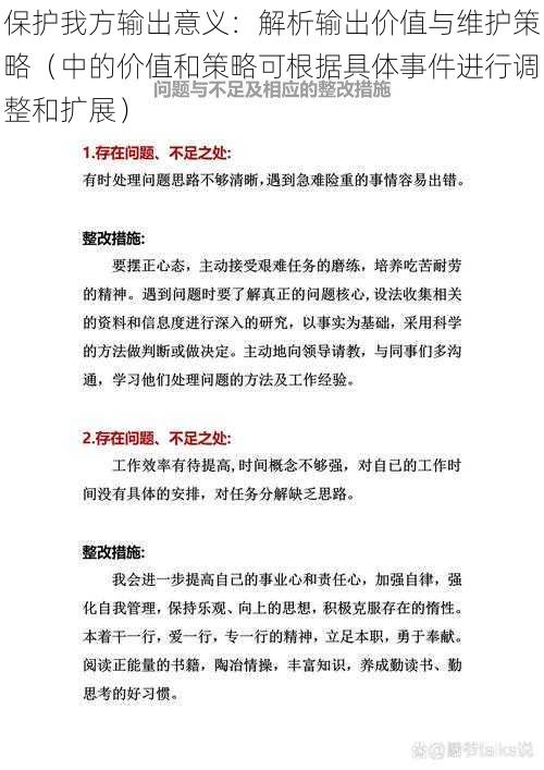 保护我方输出意义：解析输出价值与维护策略（中的价值和策略可根据具体事件进行调整和扩展）