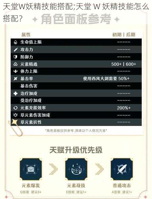 天堂W妖精技能搭配;天堂 W 妖精技能怎么搭配？