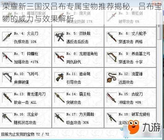 荣耀新三国汉吕布专属宝物推荐揭秘，吕布宝物的威力与效果解析