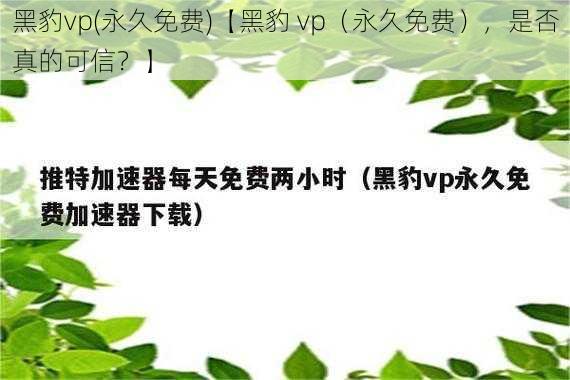 黑豹vp(永久免费)【黑豹 vp（永久免费），是否真的可信？】