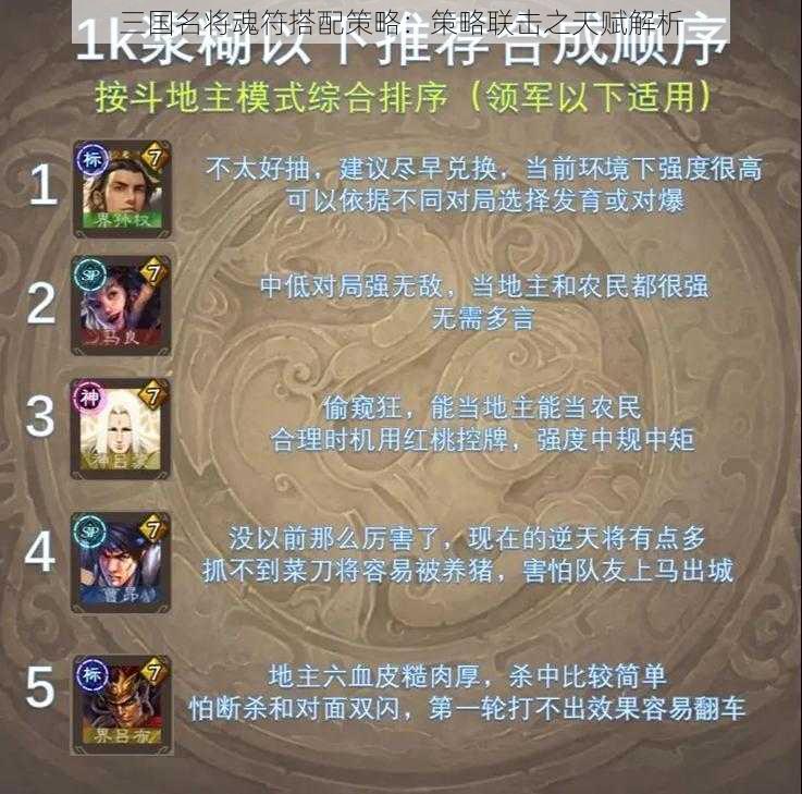 三国名将魂符搭配策略：策略联击之天赋解析