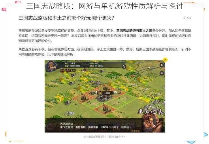 三国志战略版：网游与单机游戏性质解析与探讨