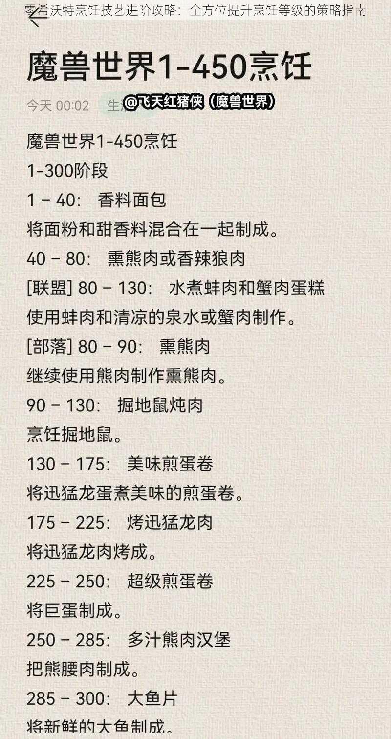 零希沃特烹饪技艺进阶攻略：全方位提升烹饪等级的策略指南