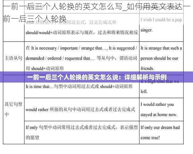 一前一后三个人轮换的英文怎么写_如何用英文表达一前一后三个人轮换